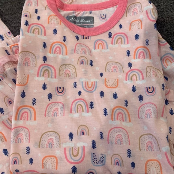 Girls Eddie Bauer Pink Pajama Set Size M 10/12 Like New Rainbows Arrows - Picture 2 of 14